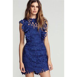 Free People x Saylor Royal Blue Floral Lace Ruffle Belle Mini Dress NWT Small